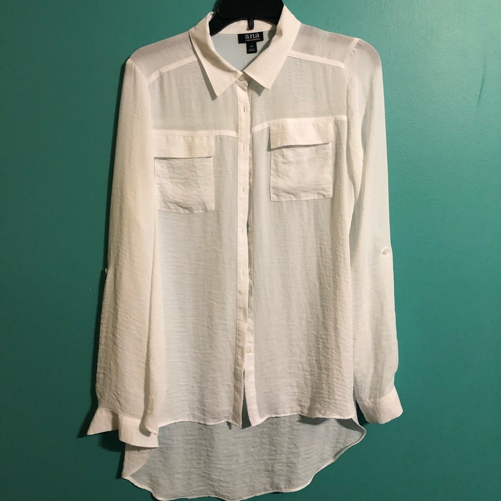 Sheer White Button Up Top